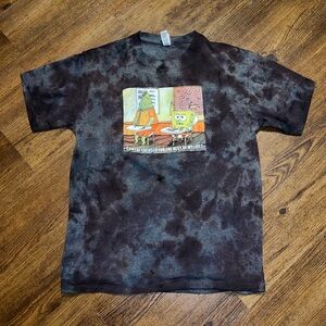 SpongeBob SquarePants Gray Black Graphic Acid Wash Short Sleeve Shirt Size L